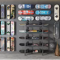 Colorful Skateboards Collection With Various Designs And Safety Gear