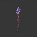 Enchanting Magic Staff With Purple Crystal Brown Wooden Shaft And Green Decorations