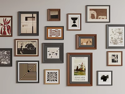 Gallery Wall Decor With Various Framed Art Prints And Diverse Patterns 3d model