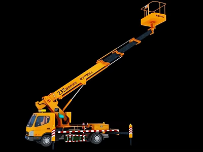 Yellow Aerial Work Vehicle With Telescopic Boom And Work Platform For High Altitude Operations 3d model