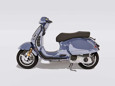 Stylish Light Blue Camouflage Scooter With Black Seat And Gold Shock Absorber 3d model