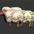 Three Colorful Cartoon Sheep With Fluffy Wool And Cute Faces Standing On Black Reflective Surface