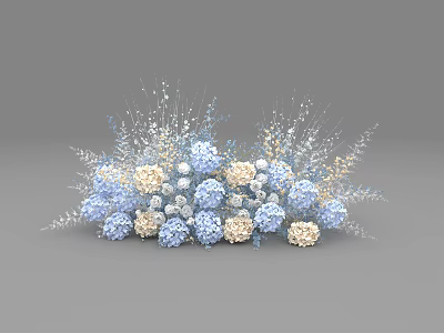 Blue And White Hydrangea Flower Vase Arrangement With Decorative Branches On Gray 3d model