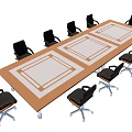 Long Conference Table With Brown Top White Rectangular Sections And Black Wheeled Chairs