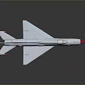 White Model Fighter Jet With Red Wing Tail Details And Yellow Logo On Gray Background