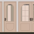 Modern Cream Colored Hinged Doors With Glass Panels And Golden Door Handles