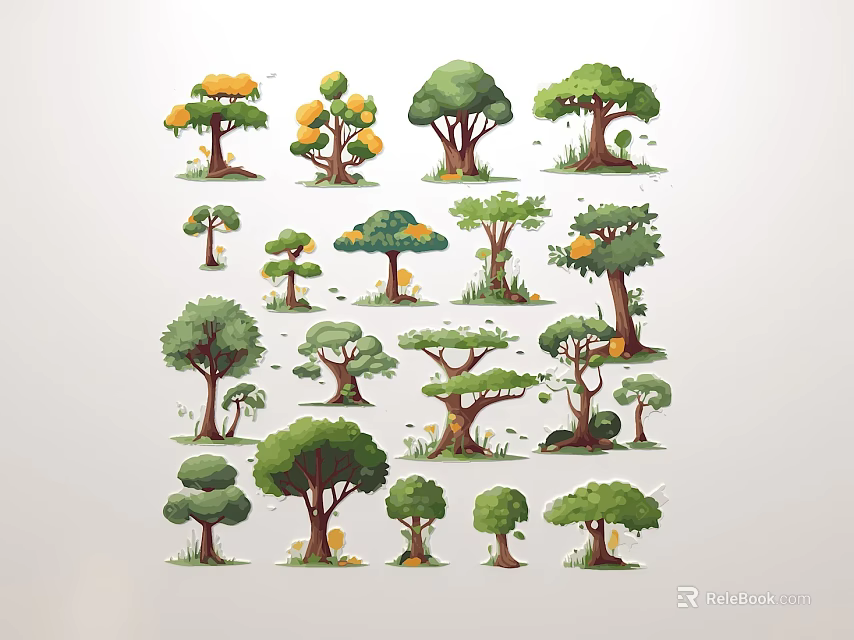 Artistic Floral Installation Featuring Various Decorative Tree Designs and Greenery 3d model