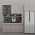 Modern Sideboard With Storage Cabinets Glass Doors And Double Door Fridge