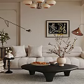 Cozy Modern Living Room Interior Design With Beige Sofa Black Coffee Table And Decorative Painting