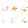 Different Weather Icons Featuring Sun Cloud Lightning Snowflake Moon And Star 3d model