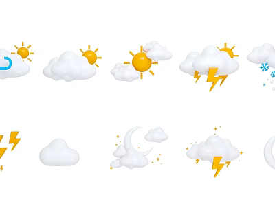 weather forecast climate clouds cloudy to clear sleet thunderstorm sun lightning 3d model