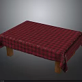 Stylish Table Furniture With Red And Black Checkered Tablecloth And Wooden Legs