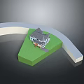 Detached House With Gray Roof White Walls And Green Lawn Surrounded By Curved Pathway