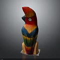 Colorful Handcrafted Parrot Sculpture With Red Head And Vibrant Feathers On Base