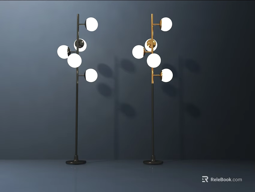 Sleek Modern Floor Lamp With Metal Pole And Multiple Spherical White Bulbs 3d model 
