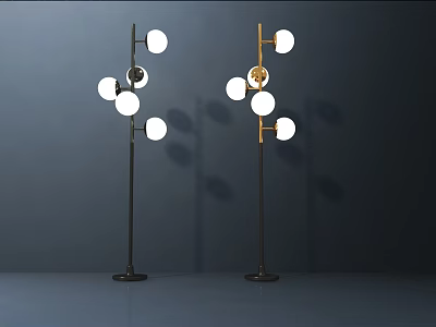 Sleek Modern Floor Lamp With Metal Pole And Multiple Spherical White Bulbs 3d model