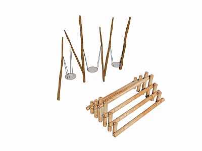Outdoor Wooden Playground Equipment With Swings And Balance Beams For Kids 3d model