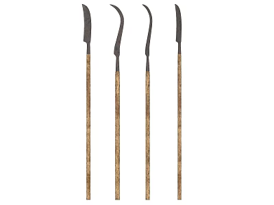 Four Traditional Pole Weapons Featuring Wooden Shafts And Sharp Metal Blades 3d model