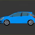 Blue Opel Hatchback Car With Black Wheels Dark Windows And Reflection 3d model