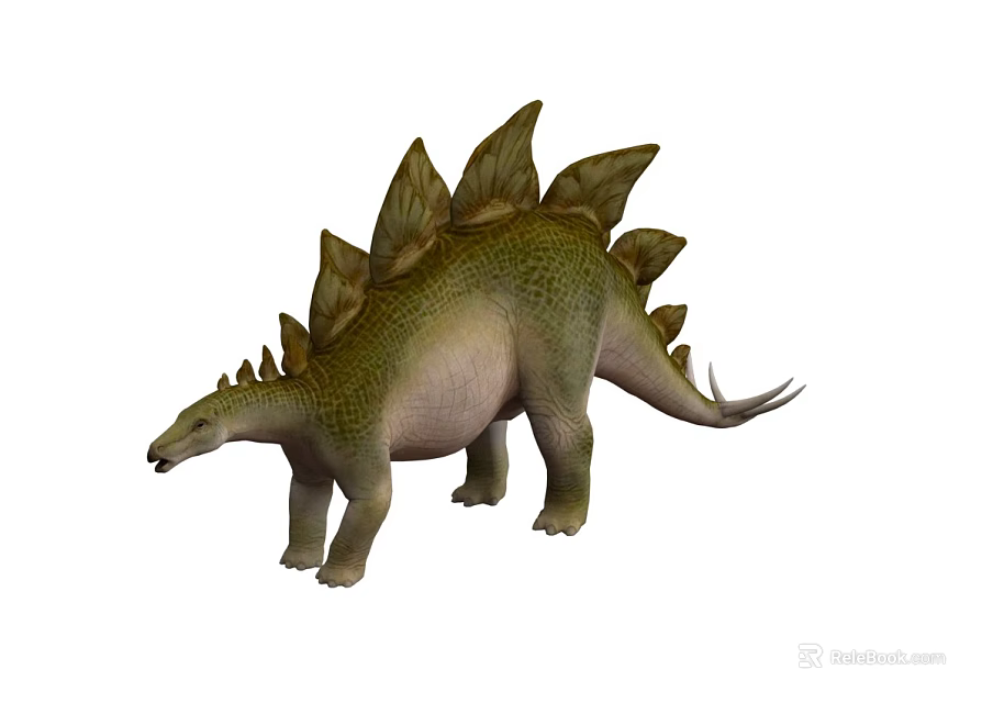 Realistic Stegosaurus Dinosaur With Green Skin Dorsal Plates And Long Tail 3d model 