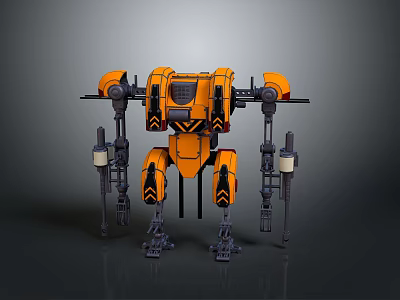 Yellow Mechanical Robot Character With Multi Legged Structure And Mechanical Arms Design 3d model