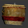 Traditional Yellow Drum With Painted Top Decorative Tassels Red Straps And Metal Rings