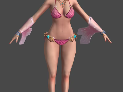 Stylish Game or Movie Character in Pink Bikini with Pink Sleeves Necklace and Waist Decorations 3d model