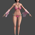 Stylish Game or Movie Character in Pink Bikini with Pink Sleeves Necklace and Waist Decorations