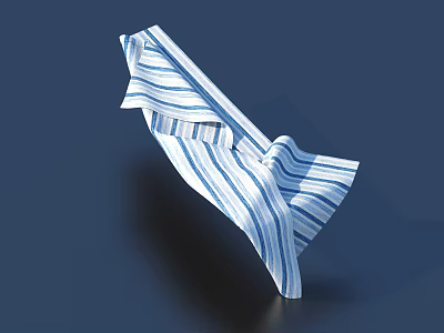 Blue and White Striped Soft Towel Folded on Dark Background 3d model