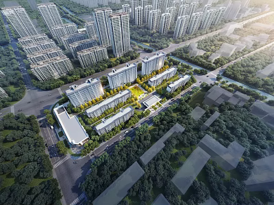 Aerial Planning of Urban Area with High rise Buildings Residential Complexes Roads Greenery and Rivers 3d model