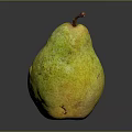 Fresh Pear with Yellow Green Skin and Brown Stem on Dark Background with Smooth Reflection