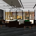 Hotel Lobby Interior With Red Reception Desk Arched Doorways And Modern Ceiling Design