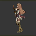 Anime Style Female Game Character With Long Orange Hair Pink Dress And Sword