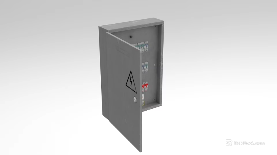 Industrial Electrical Distribution Box With Metal Enclosure Open Door Internal Components And Warning Sign 3d model 