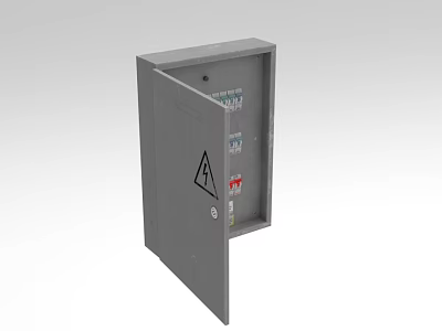 Industrial Electrical Distribution Box With Metal Enclosure Open Door Internal Components And Warning Sign 3d model