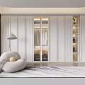 Modern White Wardrobe Design With Glass Doors And Built in Storage Shelves