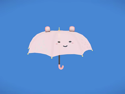 Cute Pink Umbrella With Smiling Face And Ear Decorations For Daily Use 3d model