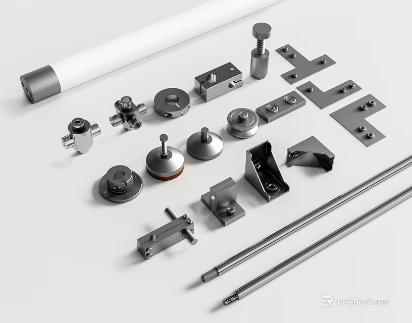 Versatile Metal Hardware Components Including Rods Tubes Brackets Fasteners And Connectors 3d model