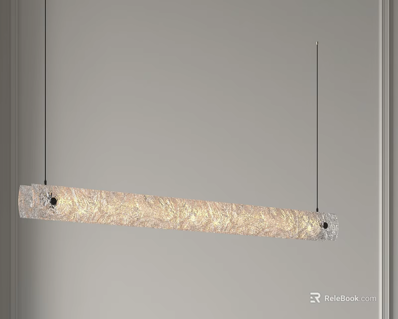 Modern Long Rectangular Textured Pendant Light Illuminated Hanging Against Gray Background 3d model