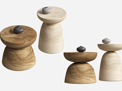 Minimalist Wooden Coffee Tables With Natural Wood Tones And Decorative Stones 3d model