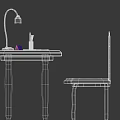 Desk Setup Featuring Desk Lamp Pen Holders Pencils Cone And Blue Sphere