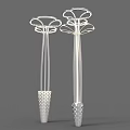 Two Modern Outdoor Lights With Tall Slim Poles Umbrella Shaped Tops And Textured Bases