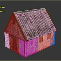 Small Traditional Cottage Model With Wooden Roof White Walls Door And Windows