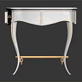 Elegant White Dressing Table With Gold Accents Carved Drawers And Curved Legs