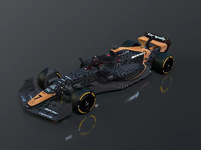 McLaren Formula 1 Racing Car with Black Orange Bodywork Yellow Wheels and Streamlined Aerodynamic Design 3d model