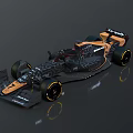 McLaren Formula 1 Racing Car with Black Orange Bodywork Yellow Wheels and Streamlined Aerodynamic Design