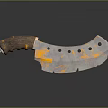 Hand Carved Sculpture Blade With Wooden Handle And Orange Black Texture
