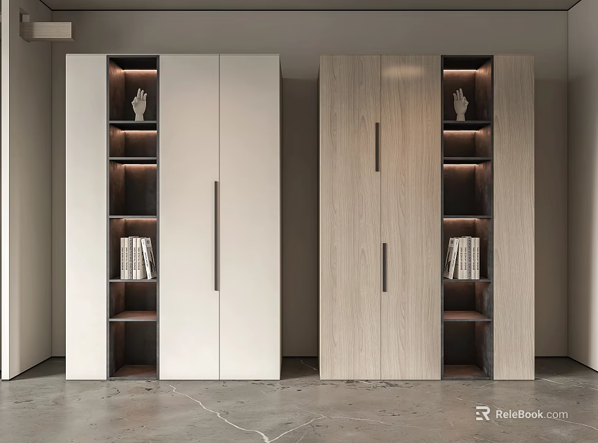 Modern Minimalist Shoe Cabinet Design With White And Beige Double Doors And Shelves 3d model 