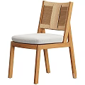 Modern Single Chair With Wooden Frame Woven Backrest And Light Gray Cushion