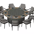 Modern Round Dining Table Set With Upholstered Chairs And Textured Tabletop 3d model
